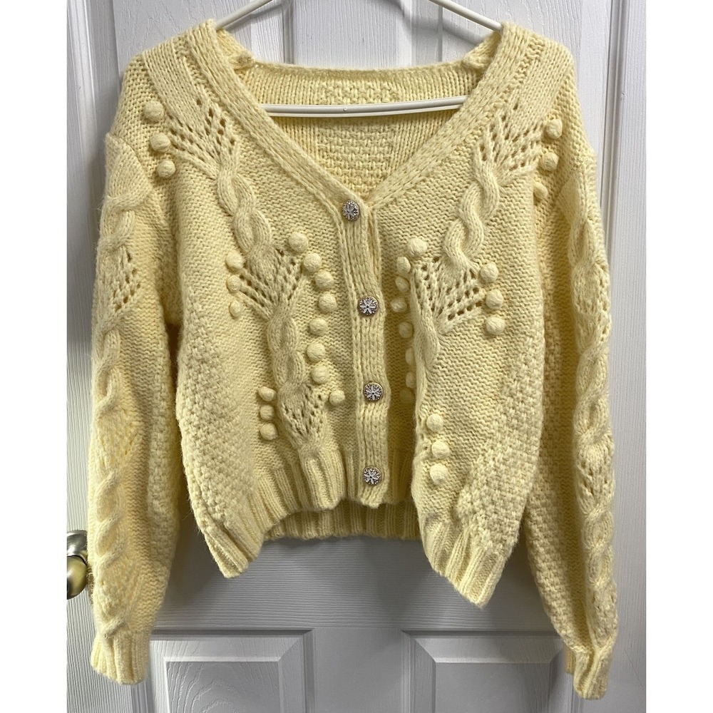 Unbranded Womens Pastel Yellow Knit Button Up Cardigan Sweater Sz.XL NEW